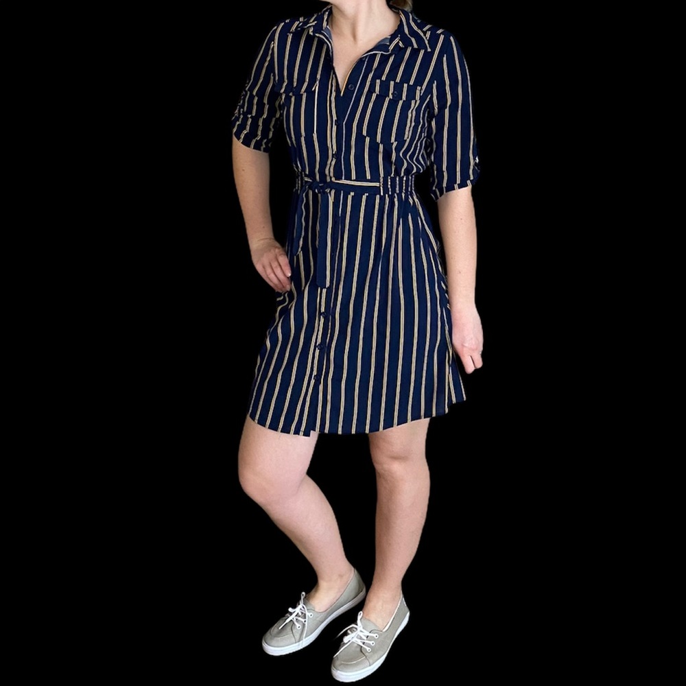 Vintage Inspired Striped Polo Shirt Dress with Waist Tie. Millennium Brand